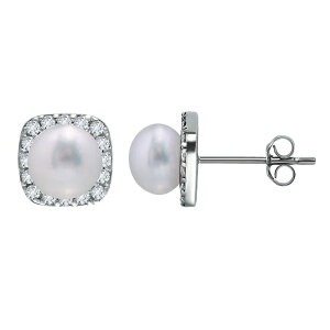 yz Aleure Precioso fB[X sAXECO ANZT[ Aleure Precioso Sterling Silver Cubic Zirconia & Freshwater Cultured Pearl Square Stud Earrings Silver Tone