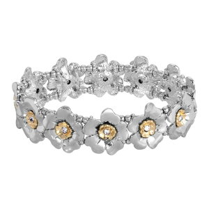 1928 ���f�B�[�X �A�N�Z�T���[ �u���X���b�g�E�o���O���E�A���N���b�g 1928 Two Tone Crystal Flower Stretch Bracelet Gray �O���[