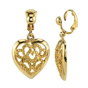 1928 fB[X ANZT[ sAXECO 1928 Filigree Heart Clip-On Drop Earrings Gold Tone S[h