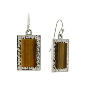 1928 fB[X ANZT[ sAXECO 1928 Silver Tone Rectangle Drop Earrings Tiger Eye Aj}