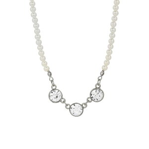 1928 ���f�B�[�X �A�N�Z�T���[ �l�b�N���X�E�`���[�J�[�E�y���_���g�g�b�v ���[�X 1928 Faux Pearl Strand Three Round Crystal Necklace White �z���C�g