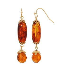 yz 1928 fB[X sAXECO ANZT[ 1928 14k Gold Tone Topaz Color Double Drop Earrings Beige