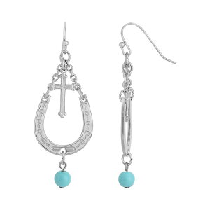 1928 fB[X ANZT[ sAXECO 1928 Silver Tone Horseshoe & Cross with Simulated Turquoise Accent Drop Earrings Turquoise ^[RCY