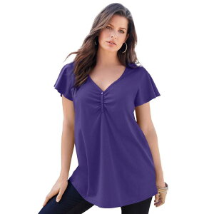 ���A�}���Y ���f�B�[�X �g�b�v�X T�V���c �v���X�T�C�Y Roaman's Women's Plusize Flutter-sleeve Sweetheart Ultimatee Midnight Violet �o�C�I���b�g