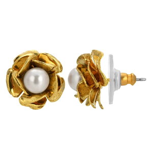 1928 ���f�B�[�X �A�N�Z�T���[ �s�A�X�E�C�������O 1928 Gold Tone Simulated Pearl Flower Stud Earrings White �z���C�g