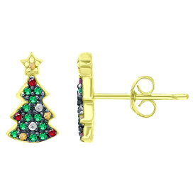 Aleure Precioso レディース アクセサリー ピアス・イヤリング Aleure Precioso Sterling Silver Cubic Zirconia Christmas Tree Stud Earrings Gold Tone Green グリーン
