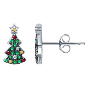 yz Aleure Precioso fB[X sAXECO ANZT[ Aleure Precioso Sterling Silver Cubic Zirconia Christmas Tree Stud Earrings Silver Tone Green