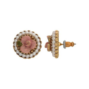 1928 ���f�B�[�X �A�N�Z�T���[ �s�A�X�E�C�������O 1928 Gold Tone Simulated Pearl Pink Flower Stud Earrings Pink �s���N