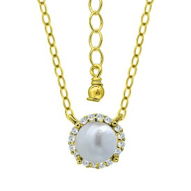 【送料無料】 Aleure Precioso レディース ネックレス・チョーカー・ペンダントトップ アクセサリー Aleure Precioso Sterling Silver Freshwater Cultured Pearl & Cubic Zirconia Halo Pendant Necklace Gold Tone