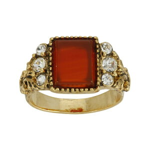 yz 1928 fB[X O ANZT[ 1928 Gold Tone Semi-Precious Rectangular Stone Ring Orange