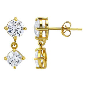 Aleure Precioso fB[X ANZT[ sAXECO Aleure Precioso Sterling Silver Cubic Zirconia Cushion Cut Double Drop Earrings Gold Tone S[h