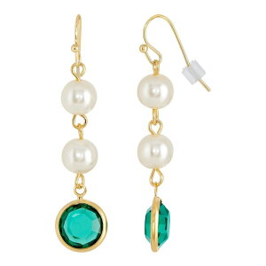 1928 ���f�B�[�X �A�N�Z�T���[ �s�A�X�E�C�������O 1928 Gold Tone Simulated Pearl & Crystal Drop Earrings Dark Green �O���[��
