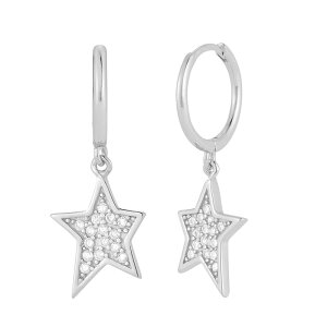 yz Sunkissed Sterling fB[X sAXECO ANZT[ Sunkissed Sterling Star Cubic Zirconia Hoop Drop Earrings Silver Tone