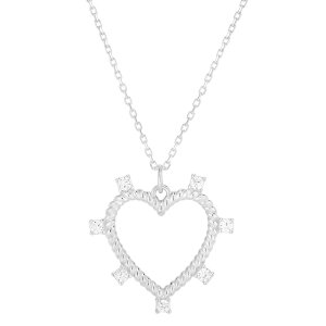 yz Sunkissed Sterling fB[X lbNXE`[J[Ey_ggbv ANZT[ Sunkissed Sterling Silver Over Cubic Zirconia Open Heart Necklace Silver Tone