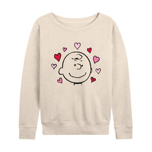 yz CZX LN^[ fB[X TVc gbvX Women's Peanuts Charlie Brown Face With Hearts Slouchy Graphic Sweatshirt Beige