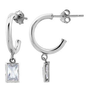 Aleure Precioso fB[X ANZT[ sAXECO Aleure Precioso Sterling Silver Cubic Zirconia Baguette Drop Hoop Earringsterling Silver Vo[