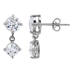 Aleure Precioso fB[X ANZT[ sAXECO Aleure Precioso Sterling Silver Cubic Zirconia Cushion Cut Double Drop Earringsterling Silver Vo[