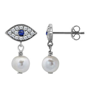 yz Aleure Precioso fB[X sAXECO ANZT[ Aleure Precioso Sterling Silver Freshwater Cultured Pearl Drop & Cubic Zirconia Evil Eye Post Earrings Silver Tone