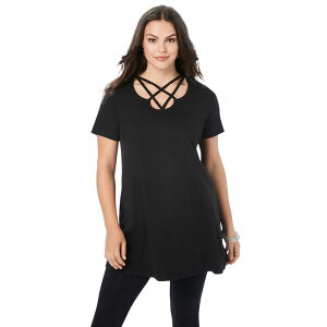 ���A�}���Y ���f�B�[�X �g�b�v�X T�V���c Roaman's Lattice-neck Short Sleeve Ultimate Tunic Black �u���b�N