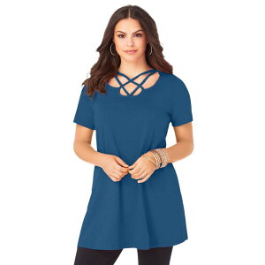���A�}���Y ���f�B�[�X �g�b�v�X T�V���c Roaman's Lattice-neck Short Sleeve Ultimate Tunic Peacock Teal �e�B�[��