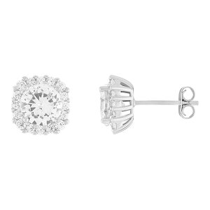 yz v[Y fB[X sAXECO ANZT[ PRIMROSE Sterling Silver Cubic Zirconia Halo Stud Earrings April