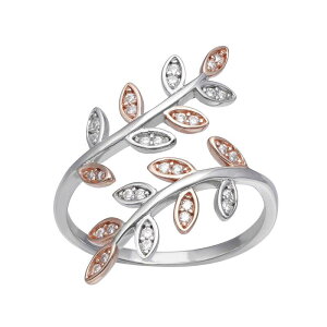yz v[Y fB[X O ANZT[ PRIMROSE Sterling Silver Cubic Zirconia Vine Bypass Ring Two Tone Rose Clear