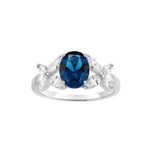 yz v[Y fB[X O ANZT[ PRIMROSE Sterling Silver Oval Simulated Sapphire & Cubic Zirconia Flower Ring Sterling Blue