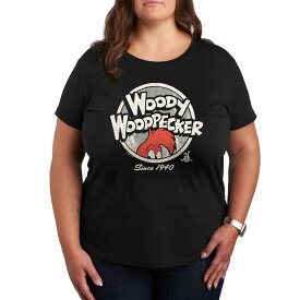 【送料無料】 ライセンス キャラクター レディース Tシャツ トップス Plus Woody Woodpecker Logo Circle Graphic Tee Black
