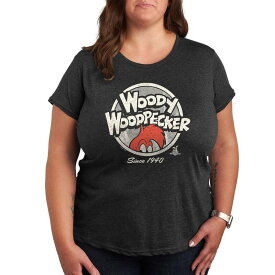 【送料無料】 ライセンス キャラクター レディース Tシャツ トップス Plus Woody Woodpecker Logo Circle Graphic Tee Heather Charcoal