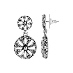 1928 fB[X ANZT[ sAXECO t[ RgXg t[ 1928 Silver Tone Double Drop Floral Contrast Accented Post Earrings Gray O[