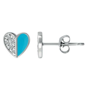 yz Aleure Precioso fB[X sAXECO ANZT[ Aleure Precioso Sterling Silver Enamel & Cubic Zirconia Heart Stud Earrings Light Blue