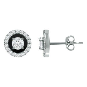 yz Aleure Precioso fB[X sAXECO ANZT[ Aleure Precioso Sterling Silver Enamel & Cubic Zirconia Halo Stud Earrings Black