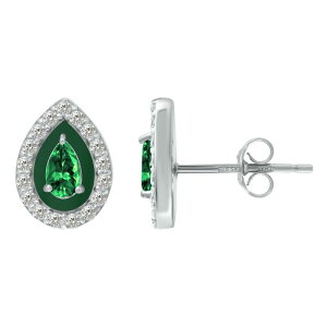 yz Aleure Precioso fB[X sAXECO ANZT[ Aleure Precioso Sterling Silver Enamel & Cubic Zirconia Pear Shaped Halo Stud Earrings Green
