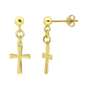 yz Aleure Precioso fB[X sAXECO ANZT[ Aleure Precioso Sterling Silver Cross Drop Posted Earrings Gold Tone