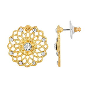 yz 1928 fB[X sAXECO ANZT[ 1928 Gold Tone Simulated Crystal Large Filigree Button Earrings Gold Tone