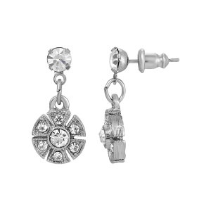 1928 fB[X ANZT[ sAXECO 1928 Silver Tone Crystal Art Deco Petaledrop Earrings White zCg