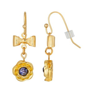 yz 1928 fB[X sAXECO ANZT[ 1928 Gold Tone Purple Simulated Crystal Floral Drop Earrings Purple