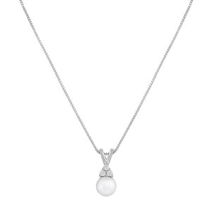 yz v[Y fB[X lbNXE`[J[Ey_ggbv ANZT[ PRIMROSE Sterling Silver Cubic Zirconia & Simulated Pearl Pendant Necklace Sterling White