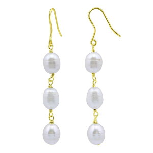 yz Aleure Precioso fB[X sAXECO ANZT[ Aleure Precioso Sterling Silver Triple Freshwater Cultured Pearl Linear Drop Earrings Gold Tone