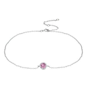 Aleure Precioso fB[X ANZT[ uXbgEoOEANbg AN Aleure Precioso Sterling Silver Gemstone Bezel Set Station Anklet Pink sN
