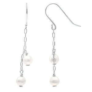 yz Aleure Precioso fB[X sAXECO ANZT[ Aleure Precioso Sterling Silver Freshwater Cultured Pearl Chain Link Station Drop Earrings Silver Tone