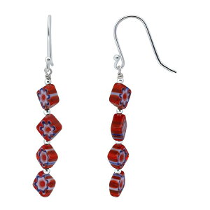 Aleure Precioso ���f�B�[�X �A�N�Z�T���[ �s�A�X�E�C�������O Aleure Precioso Sterling Silver Multi Red Square Glass Linear Drop Fishhook Earrings Red ���b�h