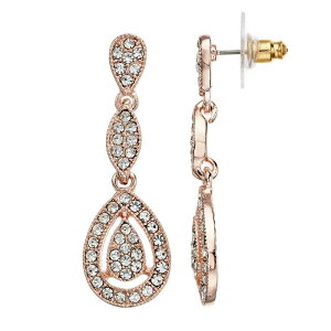 LC Lauren Conrad fB[X ANZT[ sAXECO Women's LC Lauren Conrad Pave Double-Drop Statement Earrings Rose Gold Tone S[h