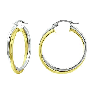 Aleure Precioso fB[X ANZT[ sAXECO Aleure Precioso 18k Gold Over Silver & Sterling Silver 1.5 mm x 20 mm Twist Hoop Earrings Two-Tone S[h