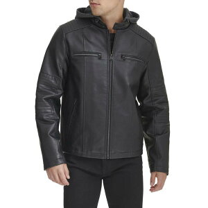 yz [oCX Y WPbgEu] AE^[ Men's Levi'sR Faux Leather Hooded Racer Jacket Black