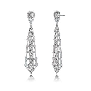 Aufbh fB[X ANZT[ sAXECO Unbranded Sterling Silver Blue & White Cubic Zirconia Ladder Style Danglearrings White zCg