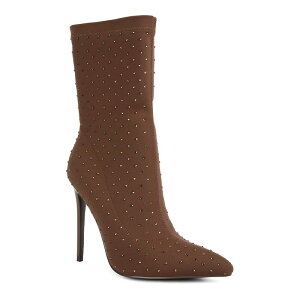 �����h�����O ���f�B�[�X �V���[�Y �u�[�c�E���C���u�[�c �A���N�� �q�[�� London Rag Cheugy Women's Rhinestone Higheel Ankle Boots Brown �u���E��