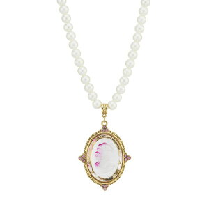 yz 1928 fB[X lbNXE`[J[Ey_ggbv ANZT[ 1928 Gold Tone Simulated Pearl & Pink Intaglio Cameo Pendant Necklace Pink