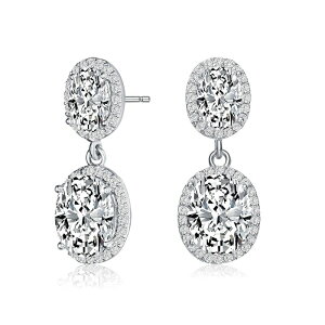 yz Aufbh fB[X sAXECO ANZT[ Sterling Silver Oval & Round Cubic Zirconia Halo Drop Earrings Sterling