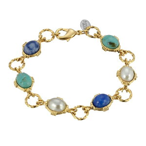 1928 ���f�B�[�X �A�N�Z�T���[ �u���X���b�g�E�o���O���E�A���N���b�g 1928 Gold Tone Simulated Pearl & Blue Stone Link Bracelet Blue �u���[